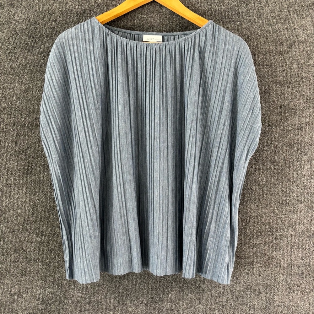 J.Jill Elements Womens Blue Pleated Cap Sleeve Top Size Medium Boxy Fit Office